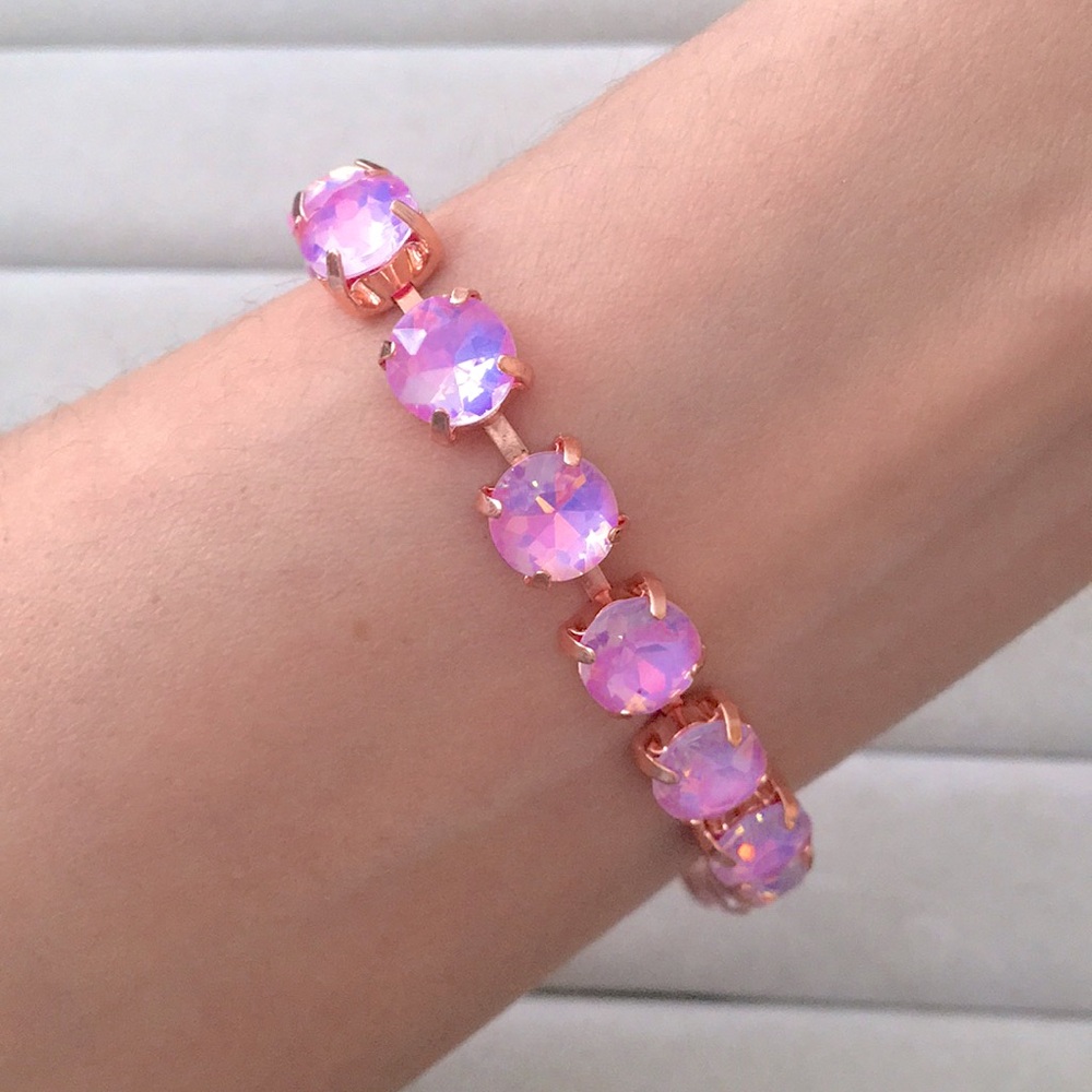 Pink-Purple Opal Aurora Borealis + Rose Gold Crystal Tennis Bracelet - Picture 3 of 10